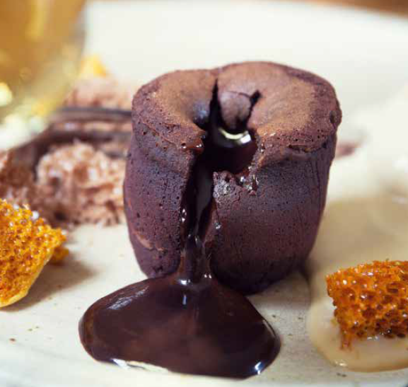 Hot Chocolate Fondants with Homemade Honeycomb, & Salted Caramel Ice Cream