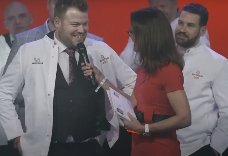 Liam Nichols Receiving the Michelin 1 Star Closeup